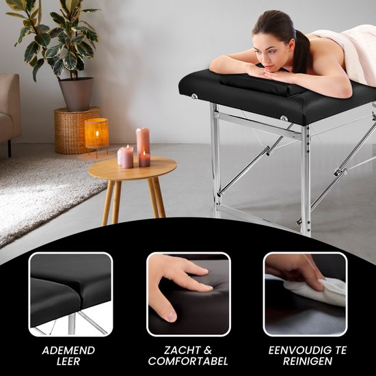 Fitby Massageliege - Klappbare Massageliege - Behandlungstisch - 200kg Tragkraft Verstellbare Höhe (60-80 cm) - 180x60 cm - Schwarz