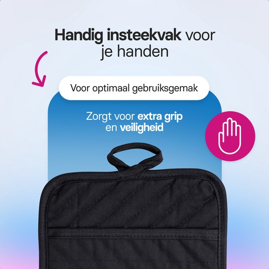 Roegaarden Topflappen - Hitzebeständige Topflappen - 100% Baumwolle - Mit Einschubtaschen - Schwarz