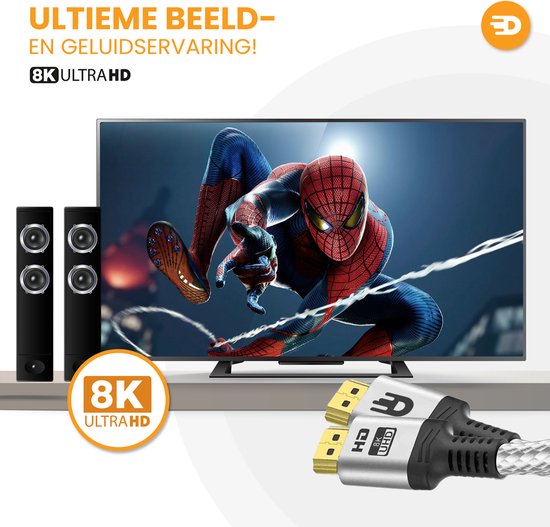 HDMI-Kabel 2.1 - Ultra HD High Speed - HDMI zu HDMI - Geeignet für Xbox Series X & PS5 - 1 Meter - Nylon - Silberweiß