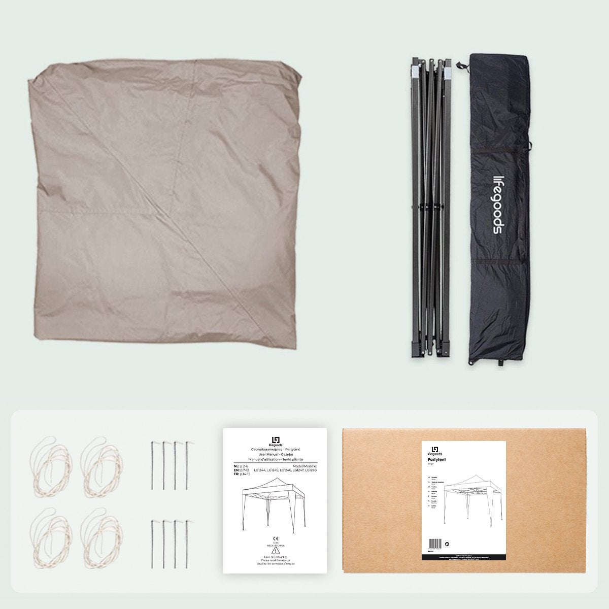 LifeGoods Partyzelt - Pavillon - EasyUp - Faltbar - Wasserdicht - Mit Tragetasche - 300 x 300 cm - Beige
