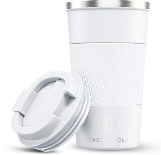 Castagnola Thermobecher – Kaffeebecher für unterwegs – Reisebecher für Kaffee und Tee – Teebecher – 510 ml – Edelstahl – Weiß