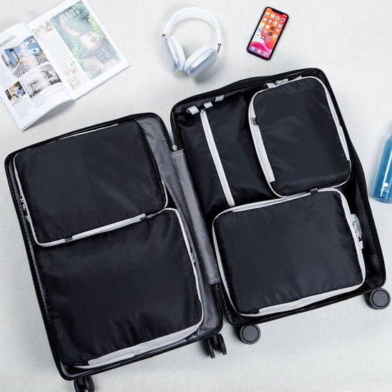 Compression Packing Cubes Set - 5 Stück - Compression Zip - Rucksack / Reisegepäck / Koffer Organizer - Schwarz - Saaf