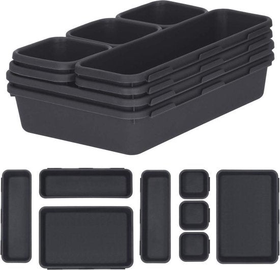 Springos Schubladenorganisator | Aufbewahrungsfächer | Schubladenteiler | für Küche und Schreibtisch | Bad | Schubladenfächer | Make Up Organizer | 8 Stück | Anthrazit