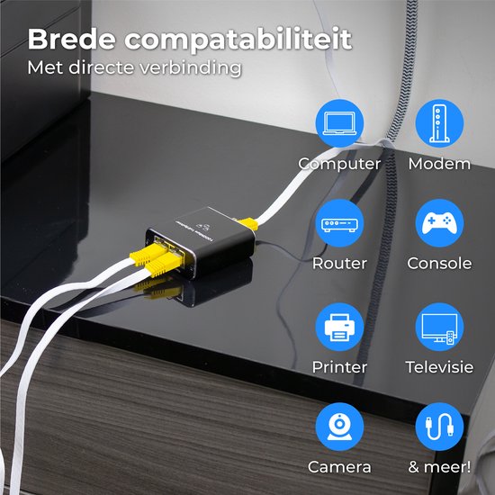 Nuvance - Internet-Splitter - 2 Ports - Netzwerk-Switch - bis zu 1000Mbps - Netzwerk-Splitter - RJ45, Cat5, Cat6, LAN, UTP, Ethernet-Splitter - Schwarz