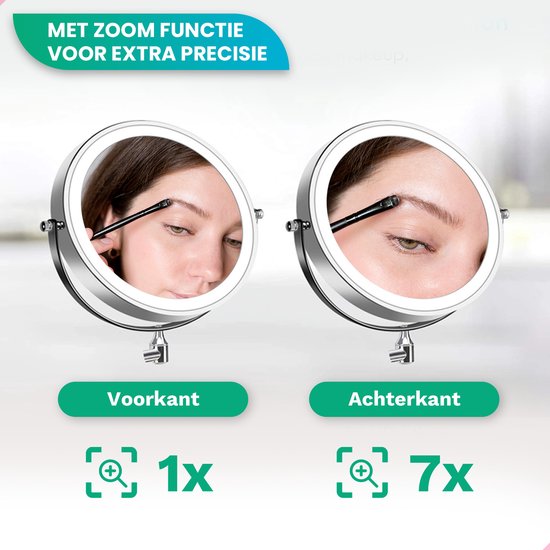 Mirlux Make-up-Spiegel - mit Led-Beleuchtung - Wiederaufladbar - 7-fache Vergrößerung - Durchmesser 20 cm - Chrom