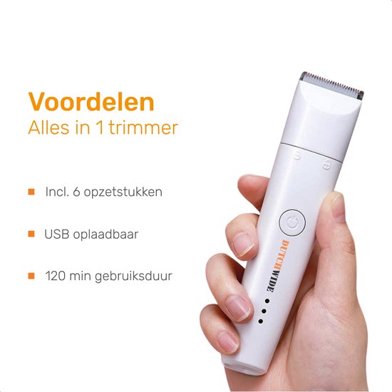 Dutchwide - Schermaschine für Hunde und Katzen - Für dickes Fell - Leise - Kabellos - Trimmer - weiß