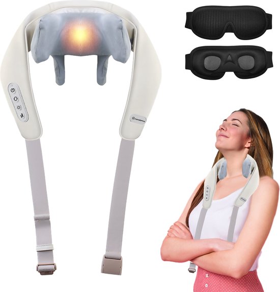 Novalance - Nackenmassage - Shiatsu-Massagekissen - Elektrisches Nackenmassagegerät - Auch für Arm Rücken Schulter & Bein - Infrarot + Schlafmaske