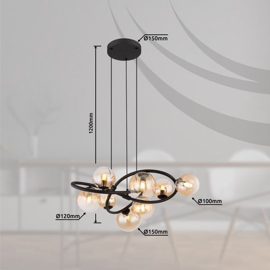 Globo - Hängeleuchte - Tuberius - Messing schwarz - Glas Metall - Ø 65cm - G9 - 56141-8H