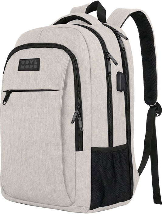 TRVLMORE Rucksack - 36L - 17.3 Zoll - Laptop-Rucksack mit USB - Schultasche - Herren und Damen - Tasche Champagner