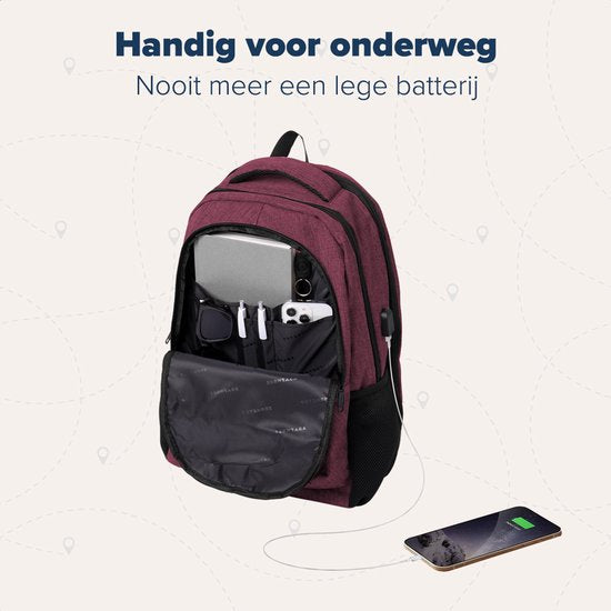 TRVLMORE Rucksack mit Lifetime - Rucksack mit 17 Zoll Laptopfach - Schultasche - spritzwassergeschützt - Männer und Frauen - Jungen und Mädchen - 36L - Burgunderrot