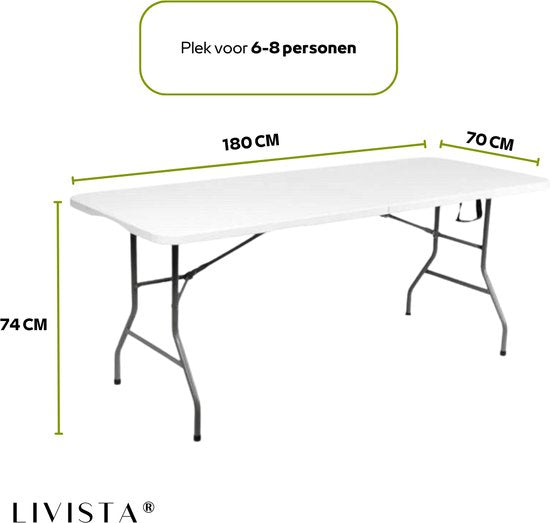 Livista® Klapptisch - Klapptisch - 180 x 70 cm - Klapptisch - Rutschfest und wetterfest - Weiß