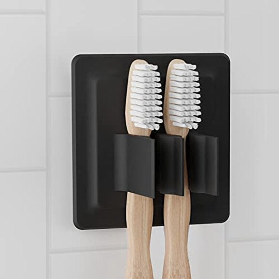 LOBUX® - selbstklebender Zahnbürstenhalter, super fester Halt [soft-touch Silikon] - Bürstenkopfhalter für elektrische Zahnbürsten - für Bad, Spiegel, Dusche, Wand (schwarz)