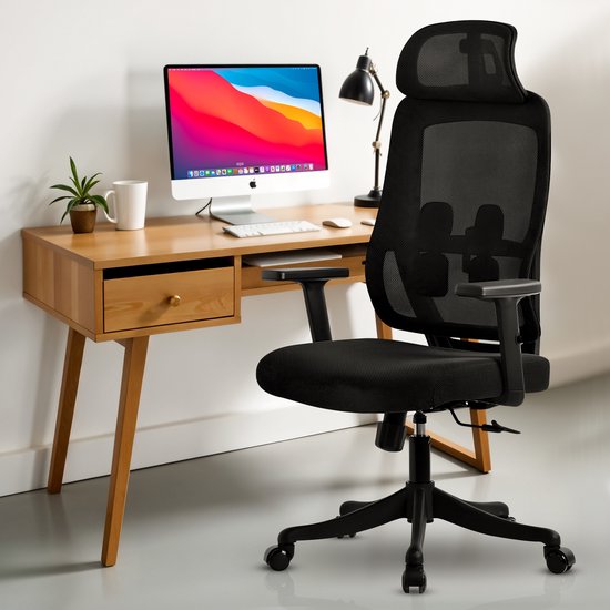 Bayt Ergonomischer Bürostuhl - Bürostuhl - Bürostuhl Erwachsene - Bürostuhl - Verstellbar - Kopfstütze - Schwarz