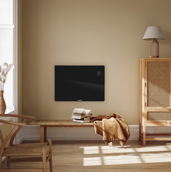 VONROC Luxury electric heater - Konvektorheizung mit Glasscheibe - 750W/1500W - Beheizt Räume bis zu 18m2 - Gesteuert sowohl mit App (über Wifi) als auch manuell - Einstellbarer Thermostat und Timer - Schwarz