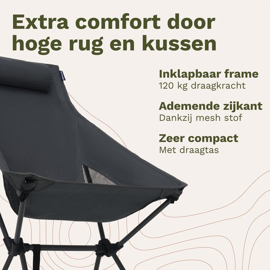 TRVLMORE Campingstuhl - faltbar - 120KG Tragkraft - Inkl. Tragetasche - Klappstuhl - Angelstuhl - Campingstuhl - Klappstuhl - Grau