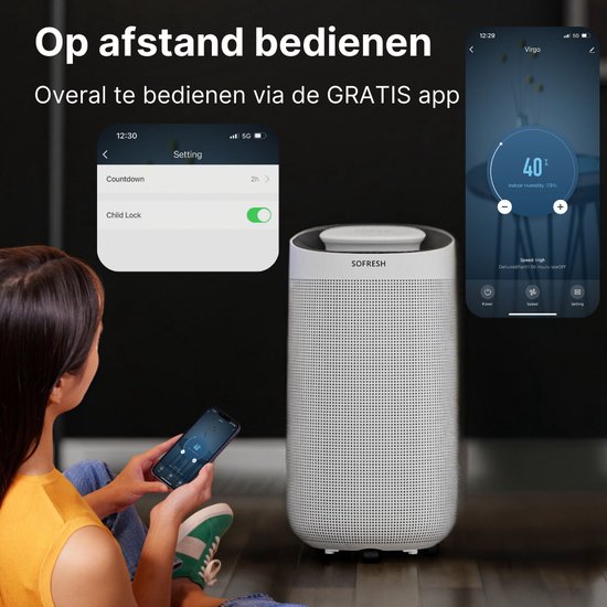 2x Sofresh Luftentfeuchter & Luftreiniger in 1 - Räume bis zu 40m² - Entfeuchtet 16L pro Tag - App-Steuerung - HEPA-Filter - Geräuschlos - Wohnzimmer, Schlafzimmer, Bad, Keller- Weiß