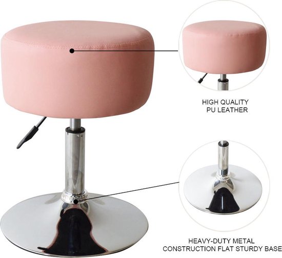 VDD Hocker - Retro Vintage - Industrial - Schminktisch - Hocker Stuhl - Verstellbare Höhe bis zu 65 cm - Pink