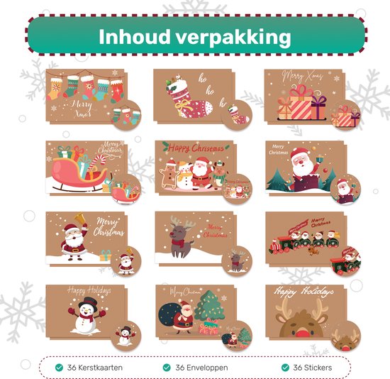 Giftmas Weihnachtskarten - Grußkarten - 36 Stück - Mit Umschlägen und Aufklebern - 10x15cm