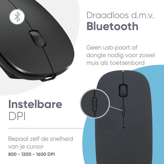 Trendfield Tastatur und Maus Wireless - Bluetooth-Tastatur - Leise Tasten - Wiederaufladbar - Qwerty - Space Grau