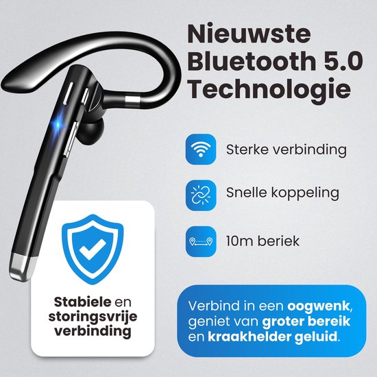 Otiume Wireless Headset - Geräuschunterdrückung - Inklusive Ladekoffer - Bluetooth 5.0 - 100 Stunden - Wasserdicht - Bluetooth Headset - Freisprechen Auto Bluetooth - Arbeit Ohrhörer - Ohrhörer - Wireless Headset mit Mikrofon - Büro Ohrhörer
