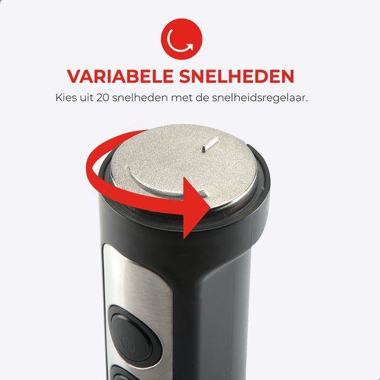Bourgini Stabmixer - 4-tlg. Leistungsstarkes Stabmixer-Set aus Edelstahl -20 Geschwindigkeiten - Schneebesen - Zerkleinerer 600ml - Messbecher 800ml - 1500W
