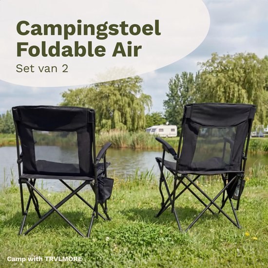 TRVLMORE Campingstühle - klappbar - 2er-Pack - 120KG Tragkraft - Inkl. Tragetasche - Klappstuhl - Angelstuhl - Campingstuhl - Klappstuhl - Schwarz