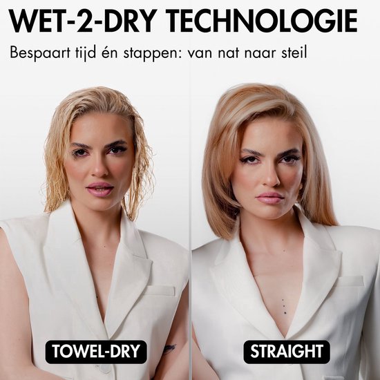Sansbeauté® Sanstraight Straightener Wet-to-Dry mit Reiseetui - 2 in 1 - Haartrockner & Haarglätter - Coldshot - 80℃ bis 140℃ - Haarstraffer - Haarglätter - Lisseur Cheveux - Alternativer Dampfstraffer