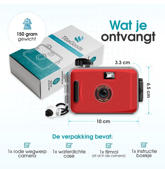 TibaGoods Kamera - Einwegkamera mit Rolle - Wasserdicht - Analogkamera - Kinderkamera