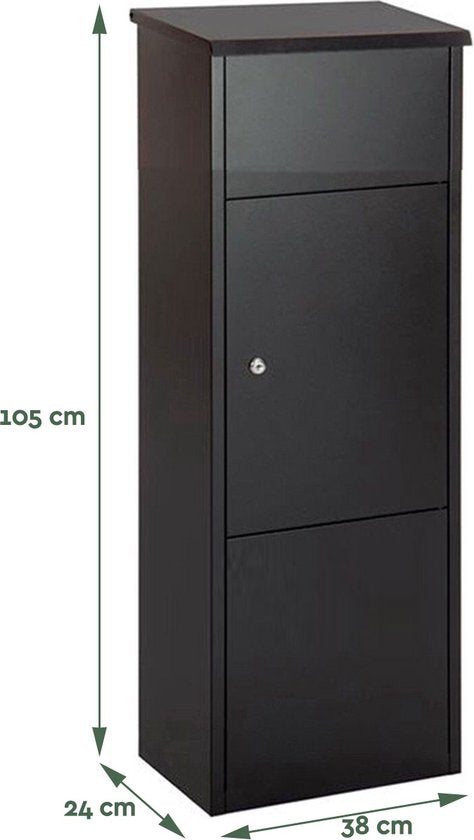 BRASQ Paketbriefkasten Schwarz PB400 - Standbriefkasten Stahl - Paketbriefkästen - Paketkasten 105x38x24 cm