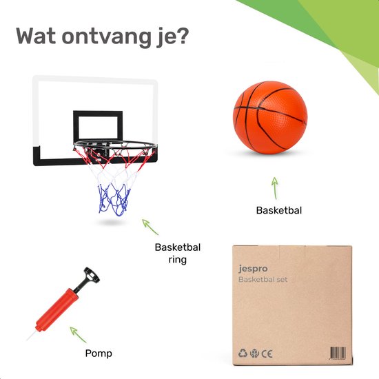 Mini Basketball Set - Inkl. Ball & Pumpe - Reifen - Korb - Ringe - Basketbälle - Ring für Kinder - Netz - Indoor - Brett - Stange - Für Zimmer - Basketballring