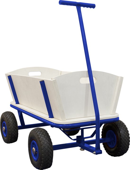 Sunny Billy Beach Wagon Wagon Blau - Blankes Holz - Wagen mit Luftreifen - 94x61x97cm