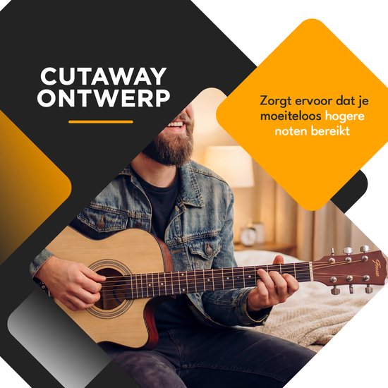Finesse Akustikgitarre - mit Videokurs - 4/4 40" - Westerngitarre - Gitarre Kinder & Erwachsene - Natur