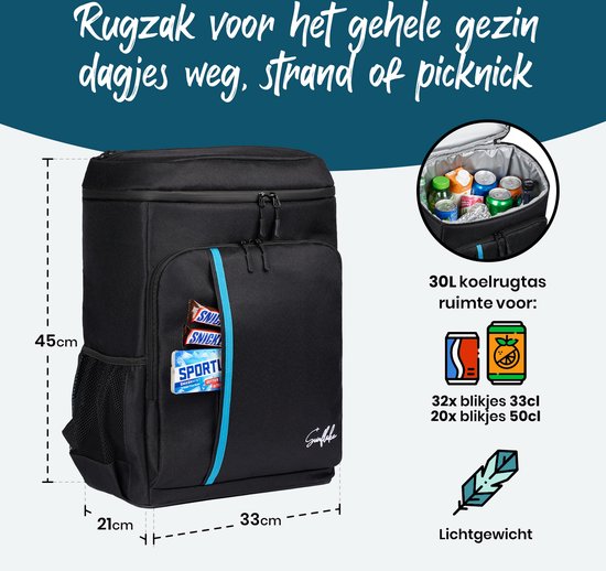Cool Backpack Large 30 Liter - Cool Backpack - XXL Cool Backpack für Männer & Frauen - Cool Backpack - Schwarz - Sunflake
