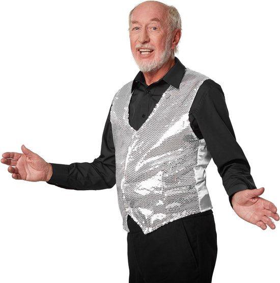dressforfun - Paillettenweste Herren Silber XXL - Faschingskostüm Kostüm Halloween Kostüm Fasching Kostüm Partykleidung - 303970
