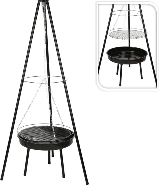 BBQ-Stativ mit Feuerschale - inkl. Grillrost - schwarz - Ø52 cm