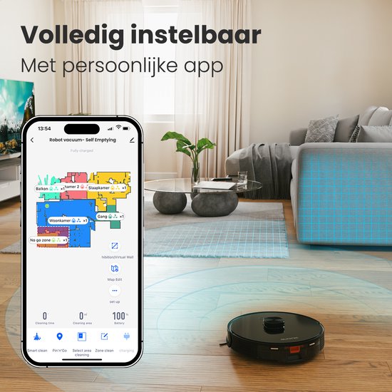 Auronic Staubsaugerroboter - mit Wischfunktion - WiFi und App - Ladestation - Haustiere - Wischroboter - Lasernavigation - automatische Entleerungsstation - Schwarz