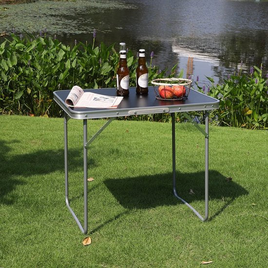 Klapptisch - Tragbarer Schreibtisch - Kompaktes Gestell - Klappbare Oberfläche - Reise-Arbeitsplatz - Leichte Platte - Einfach aufstellbare Platte - Schwarz - 70x60x50 cm