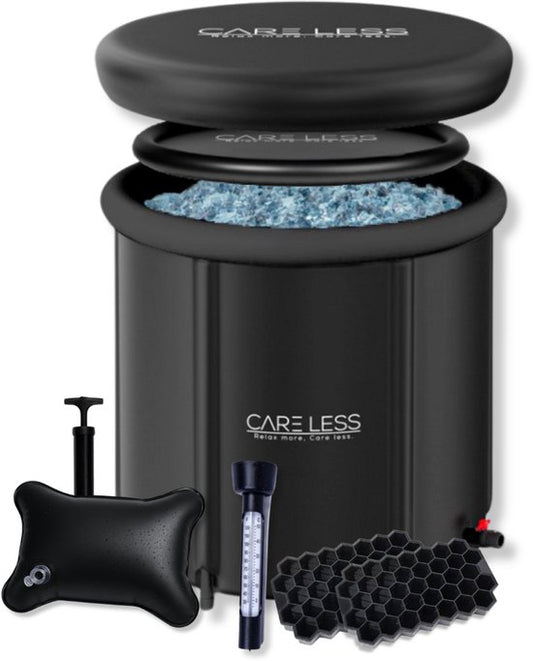 Care Less Ice Bath XL - Faltbare Badewanne - Sitzbadewanne - 85CM - Zusammenklappbar - Mit Deckel - Inklusive Pumpe und Ablassschlauch - Schwarz