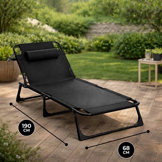 Outbee Lounger - Liege - Sonnenbank - 190x55x30 cm - faltbar - verstellbar - wetterfest - Schwarz