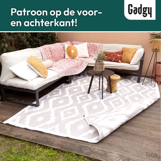 Gadgy Outdoor Teppich XXL - Outdoor Teppich 300x200 cm - Gartenteppich Doppelseitig - Picknickdecke Beige Weiß - Outdoorteppich
