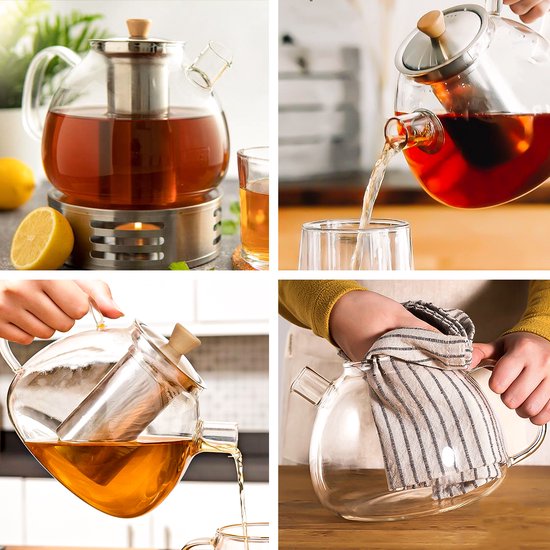 Deleca Teekanne aus Glas mit Filter und Teelichtwärmer-Set - Borosilikatglas - Edelstahlsieb - Weihnachtsgeschenk - für losen Tee / Teeblumen - 1.5L