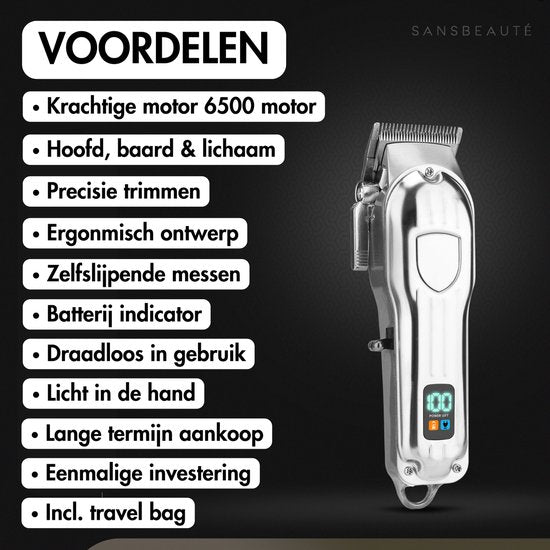 Professionelle kabellose Haarschneidemaschine + Barbiermantel - Haarschneidemaschine für Männer - Sansbeauté® - Cheveux Hair - Haartrimmer - Friseur-Haarschneidemaschine - Haarschneider - Barttrimmer - Trimmgerät - Barbier-Haarschneidemaschine - Barbier-T
