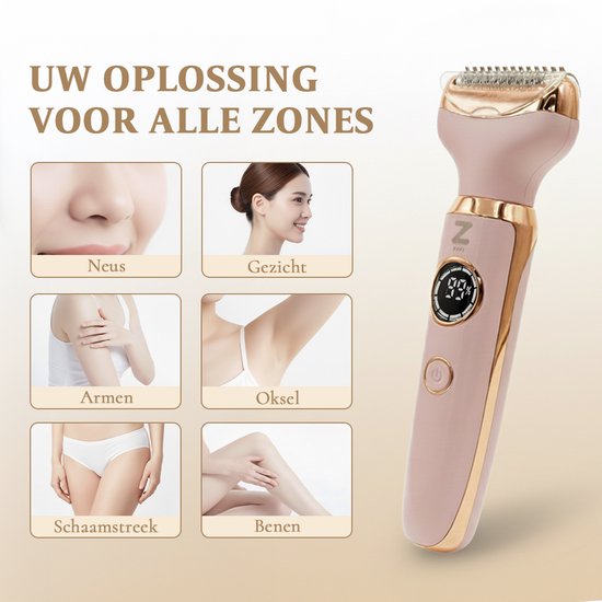 Ladyshave für Frauen - 4 in 1 Rasierer - Achseln - Beine - Nasentrimmer - Augenbrauen - Nase - Zeri