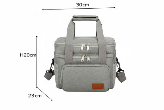 Ceruzo Kühltasche 14L - Isolierte Lunch-Tasche - Doppelfach - Grau-23 x 20 x 30 cm