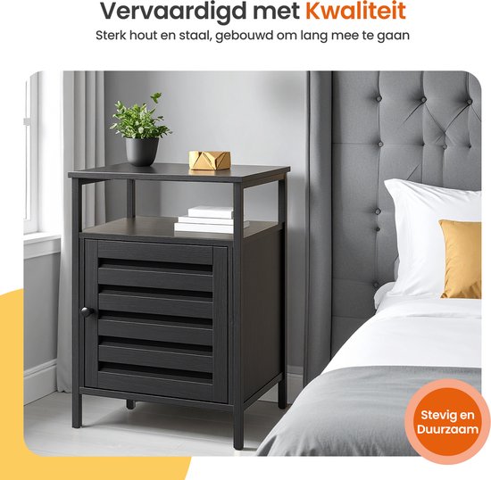 Goliving Nachttisch - 40 x 40 x 60 cm - Aufbewahrungsschrank mit Tür und Einlegeböden - Holz - Industrial - Beistelltisch Modern - Schwarz