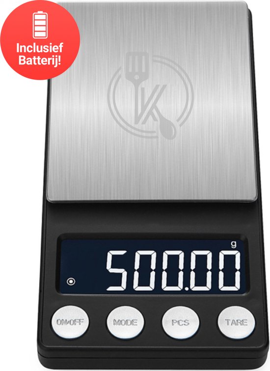 Kitchenwell digitale Mini-Präzisionsküchenwaage - 0,01 bis 500 Gramm - 14,2 x 7,5 cm - batteriebetriebene Taschenwaage - Küchenwaage