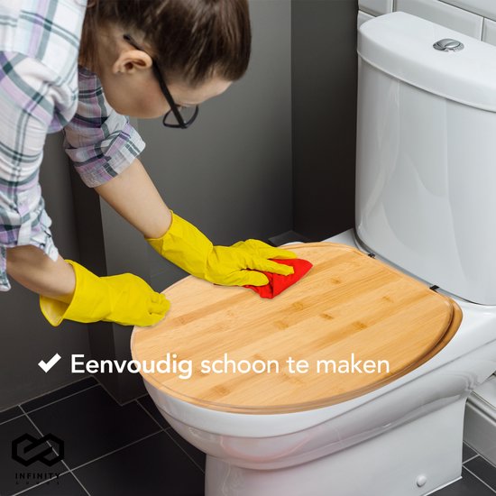 Infinity Goods Bambus Toilettensitz Emmy - Toilettensitz mit Deckel - Edelstahlscharniere - Inklusive Befestigungsmaterial