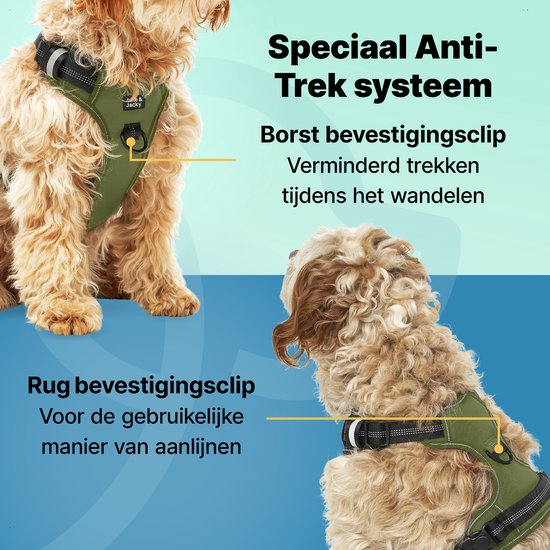 Jake und Jacky Hundegeschirr - Anti-Zieh-Geschirr - Hundegeschirr - Y-Geschirr Hund - Reflektierend - M - Grün