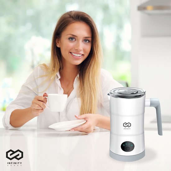 Infinity Goods 4-in-1 Elektrischer Milchaufschäumer - 350 ml - Aufschäumen und Erhitzen - Cappuccino - Spülmaschinenfest - Weiß