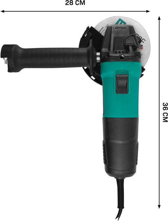 VONROC Winkelschleifer 900W - Ø125mm - 11.000 U/min - inkl. Seitengriff für Links- und Rechtshänder - 3 Meter Kabel - exkl. Schleifscheibe